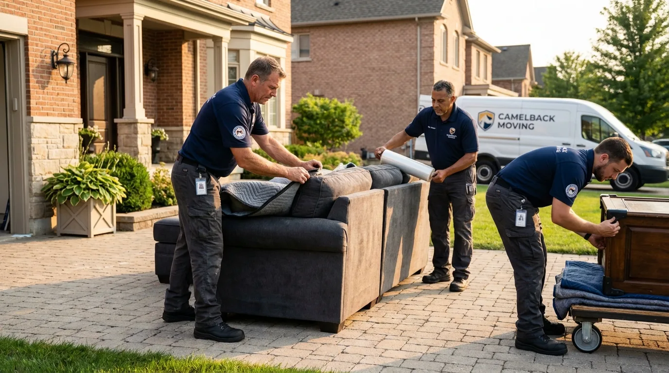 Large estate moving crew wrapping furniture in Greenfield, NH